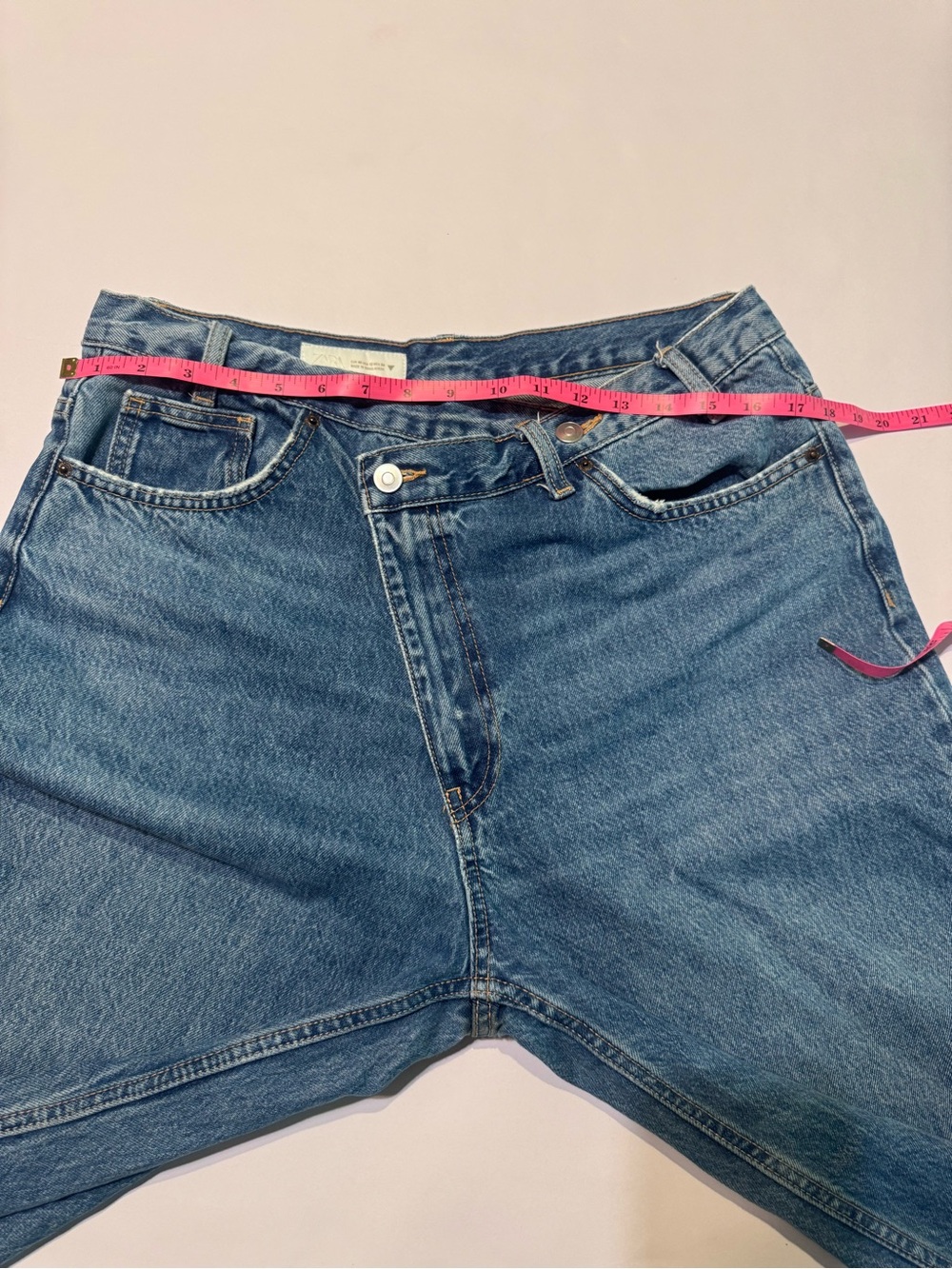 Zara Wide Leg Jeans Womens Crossover Blue High Rise Medium Wash Minimalist 12 - Picture 4 of 7